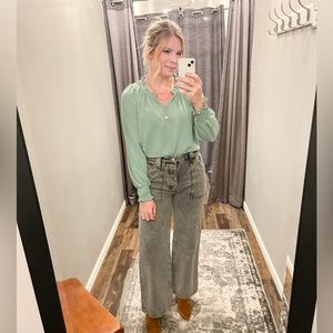 Kan Can Wide Leg Acid Wash Grey Jeans